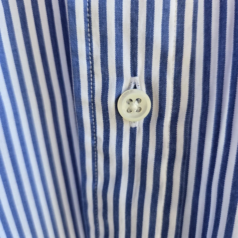 Polo Ralph Lauren Blue White Vertical Stripe 100% Cotton Dress Shirt Neck 17.5